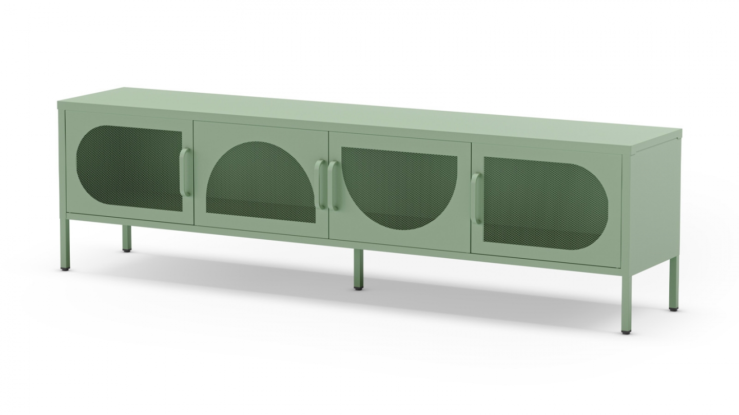 Meuble TV 4 portes en métal vert clair 180 cm - Inoa