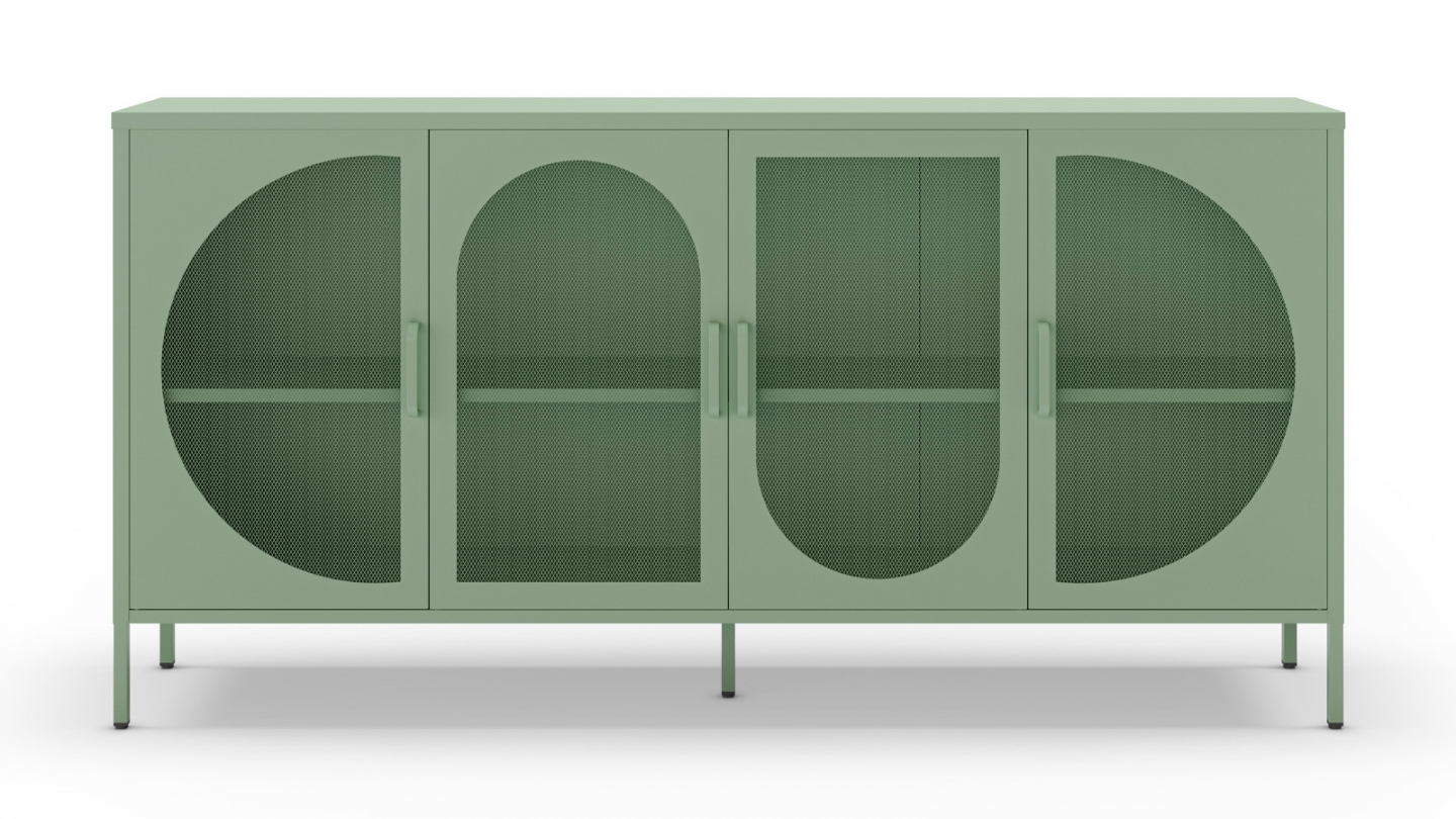 Buffet 4 portes en métal vert clair 160 cm - Inoa