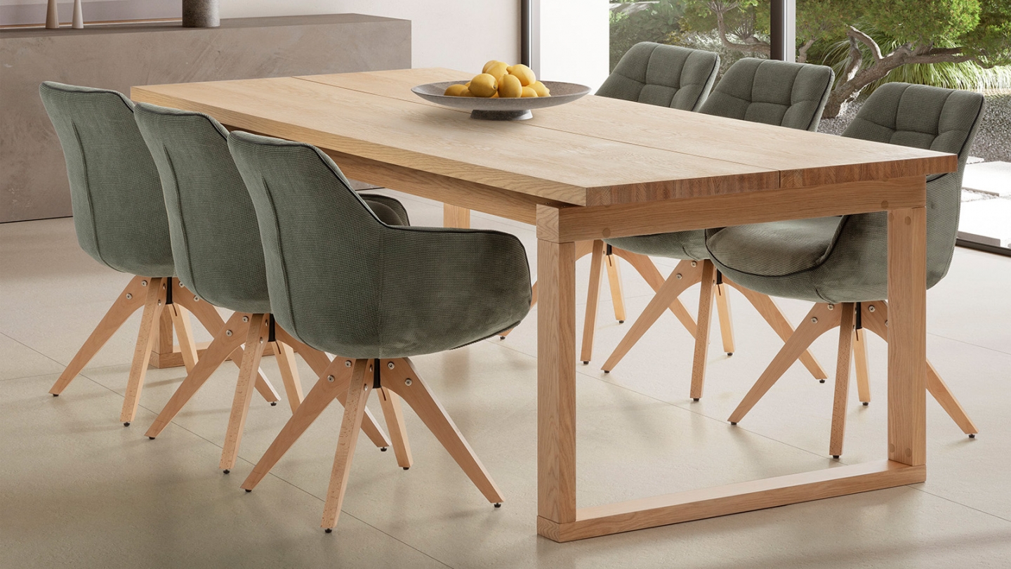 Table à manger rectangulaire en bois, piètement couleur chêne, 220 cm - Line