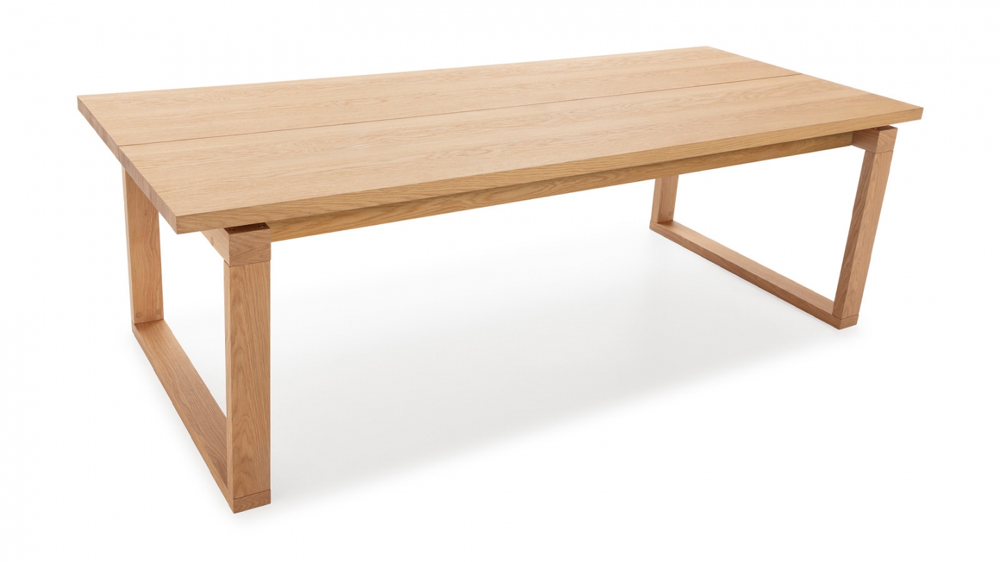 Table à manger rectangulaire en bois, piètement couleur chêne, 220 cm - Line