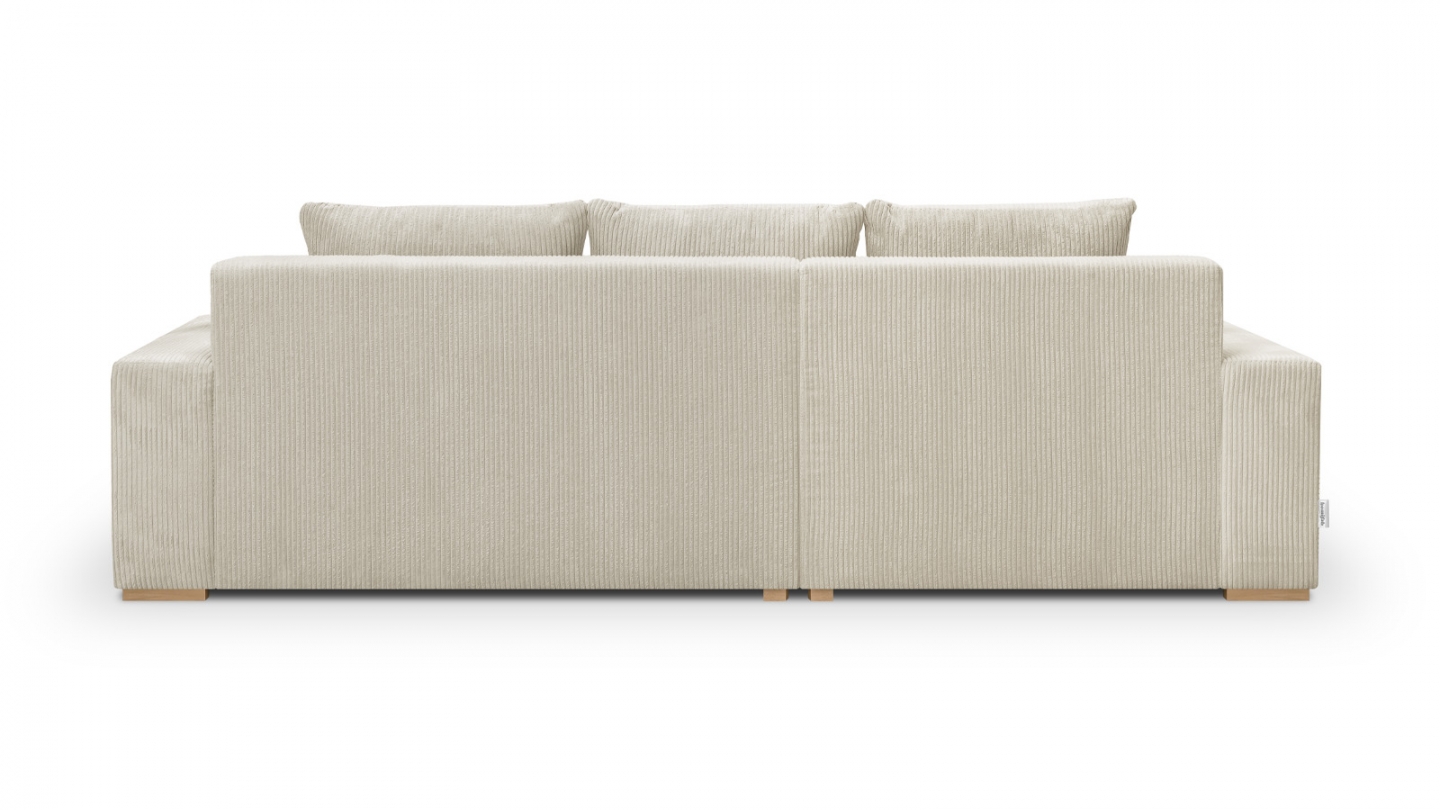 Canapé d'angle à droite convertible 3/4 places en velours côtelé beige - Nyssa