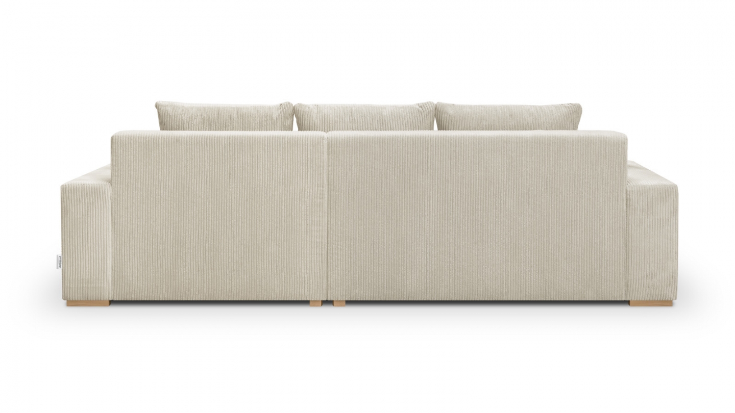 Canapé d'angle à gauche convertible 3/4 places en velours côtelé beige - Nyssa