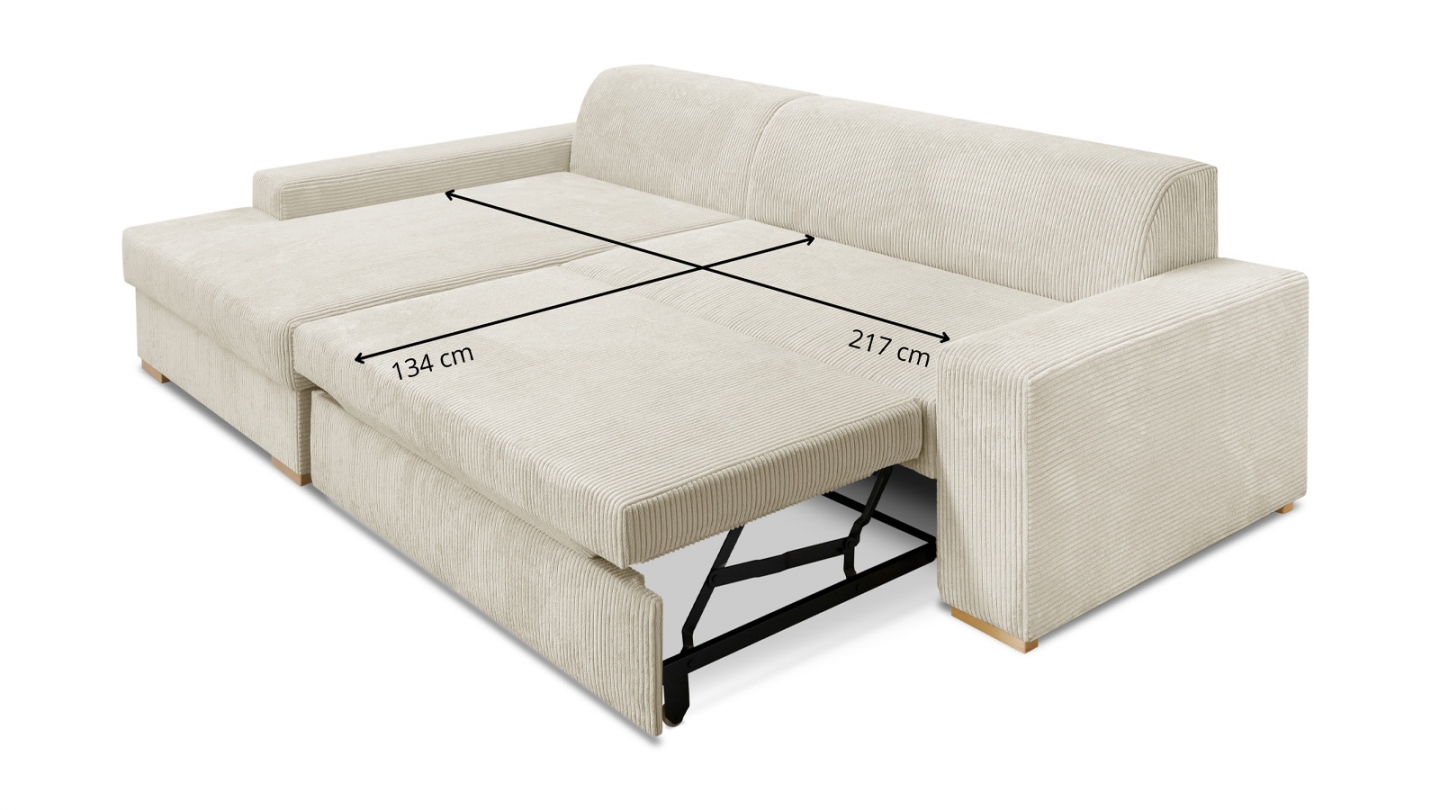 Canapé d'angle à gauche convertible 3/4 places en velours côtelé beige - Nyssa