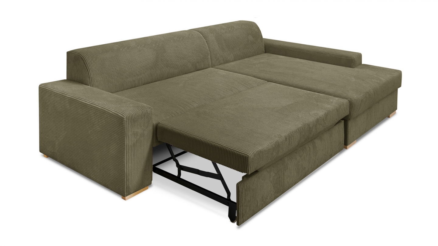 Canapé d'angle à droite convertible 3/4 places en velours côtelé vert kaki - Nyssa Canapé d'angle à droite convertible 3/4 places en velours côtelé vert kaki - Nyssa