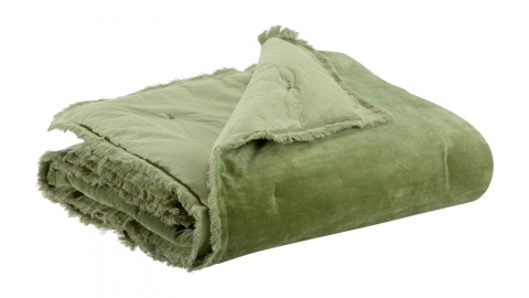 Plaid en velours vert olive 135 x 200 cm - Fara
