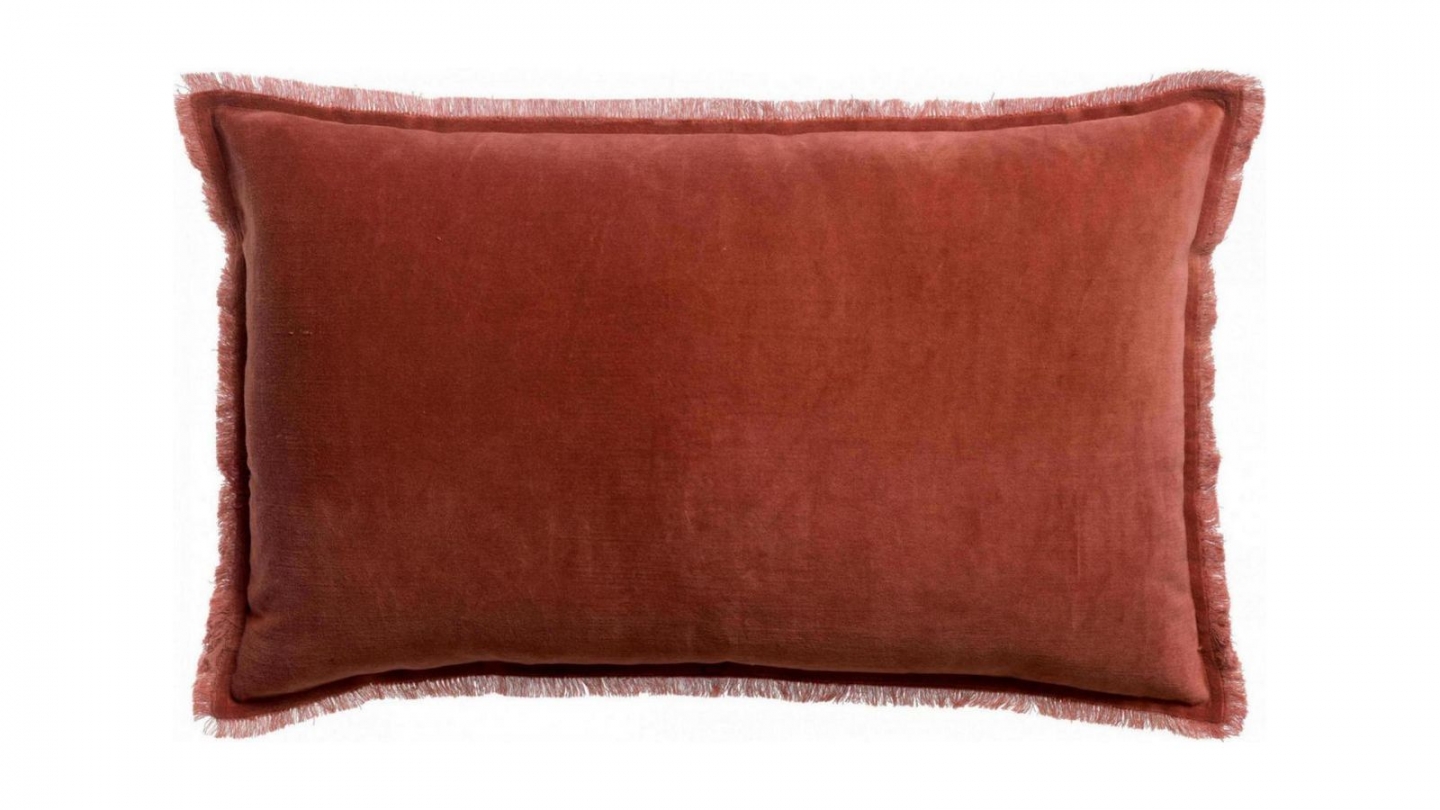 Coussin à frange en velours orange sienne 40 x 65 cm - Fara