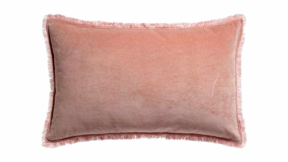 Coussin à frange en velours rose 40 x 65 cm - Fara