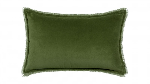 Coussin à frange en velours vert eucalyptus 40 x 65 cm - Fara