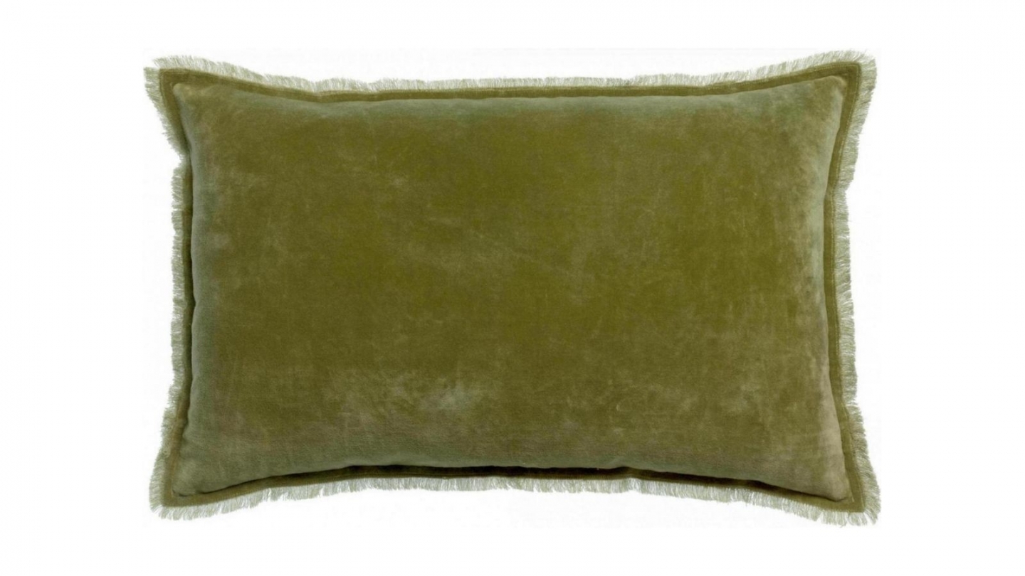 Cantonnière Ancienne En Velours Vert Olive Festonnée - Franges Dorées - 257x41 Cm - Occasion Excellente