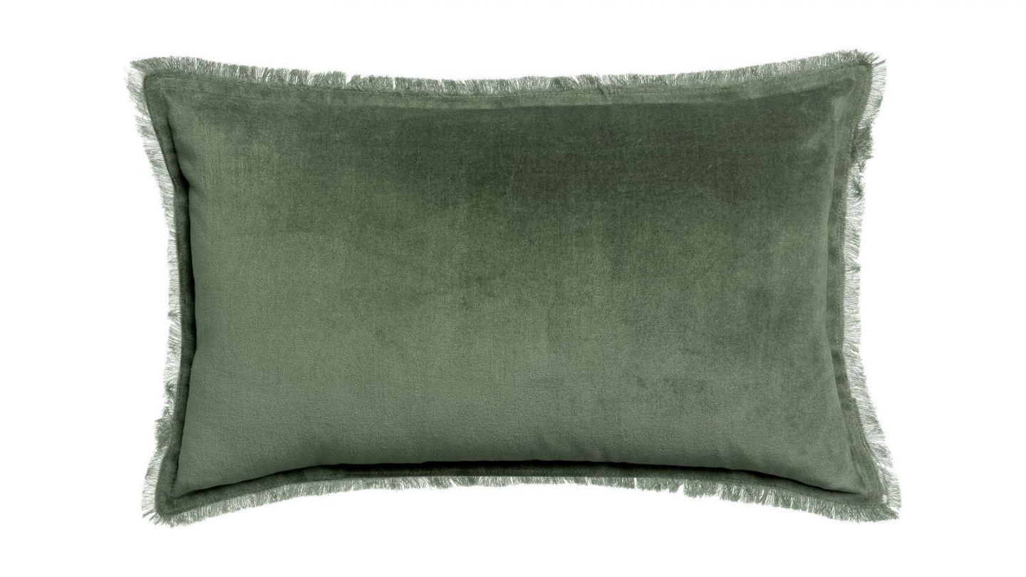 Coussin à frange en velours vert thym 30 x 50 cm - Fara