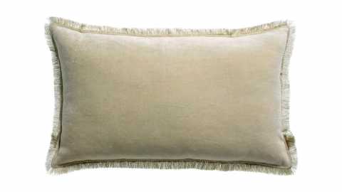 Coussin à frange en velours lin écru 30 x 50 cm - Fara