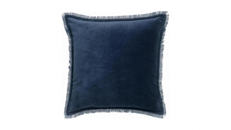 Coussin à frange en velours bleu marine 45 x 45 cm - Fara