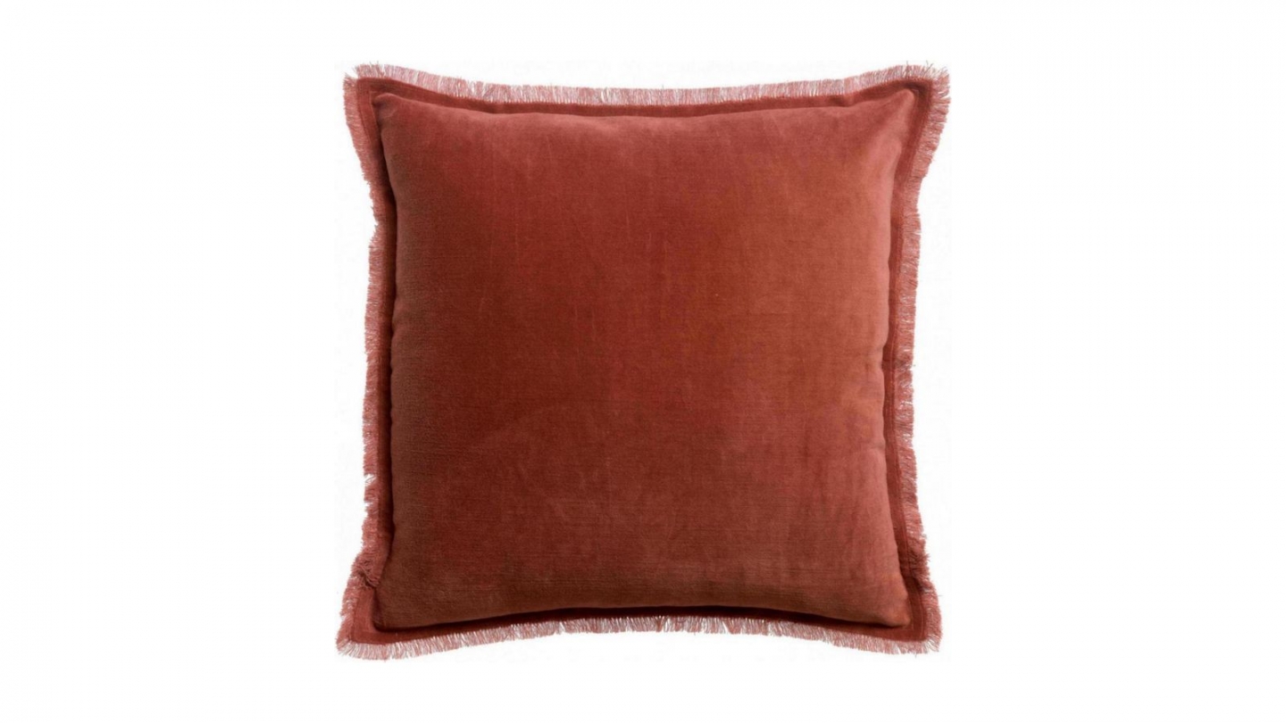 Coussin à frange en velours orange sienne 45 x 45 cm - Fara