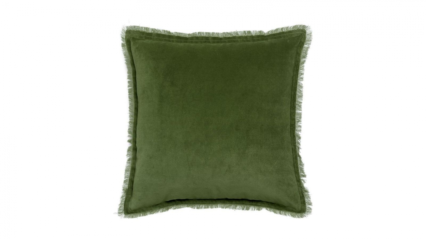 Coussin à frange en velours vert eucalyptus 45 x 45 cm - Fara