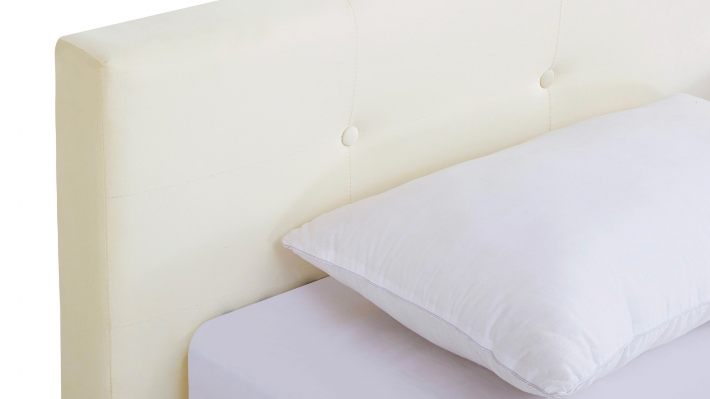 Lit adulte 180x200 cm avec tête de lit capitonnée en velours beige - Milo