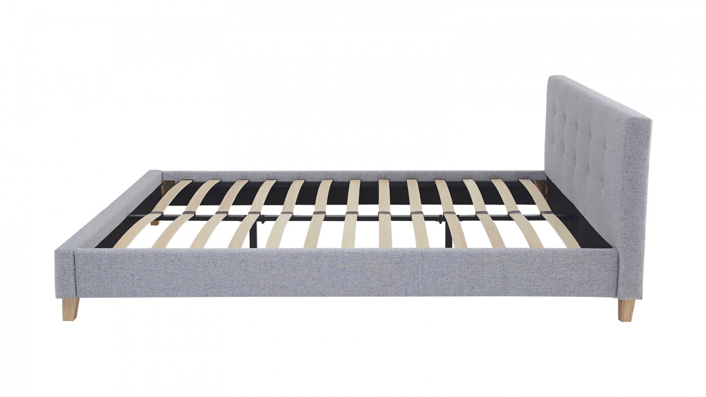 Lit adulte 140x190 cm avec tête de lit capitonnée en tissu gris chiné - Milo