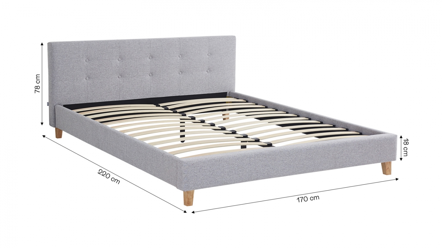 Lit adulte 160x200 cm avec tête de lit capitonnée en tissu gris chiné - Milo