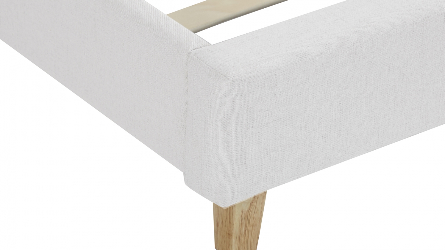 Lit adulte 180x200 cm avec tête de lit capitonnée en tissu beige - Milo
