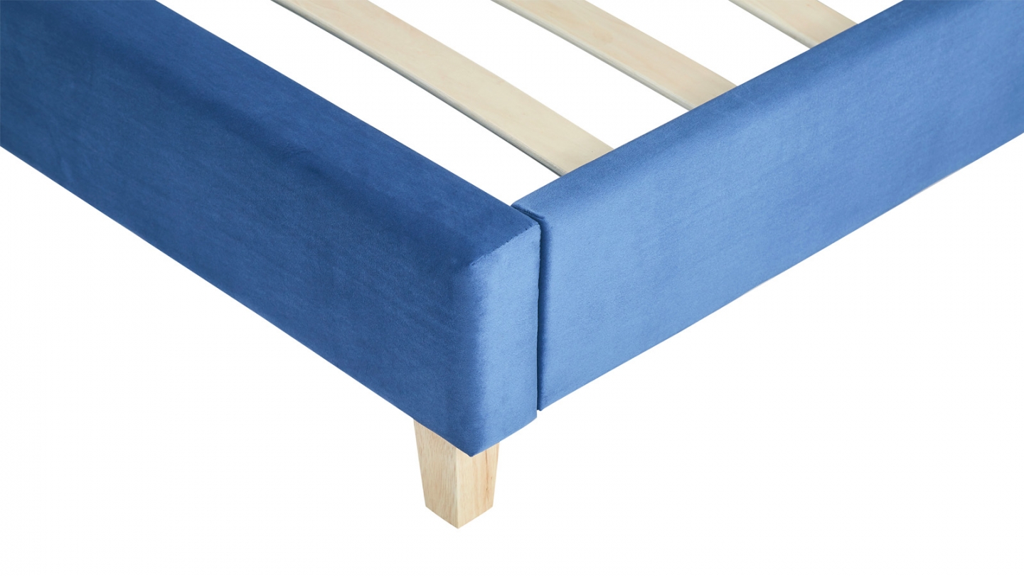 Lit adulte 140x190 cm avec tête de lit capitonnée en velours bleu - Milo