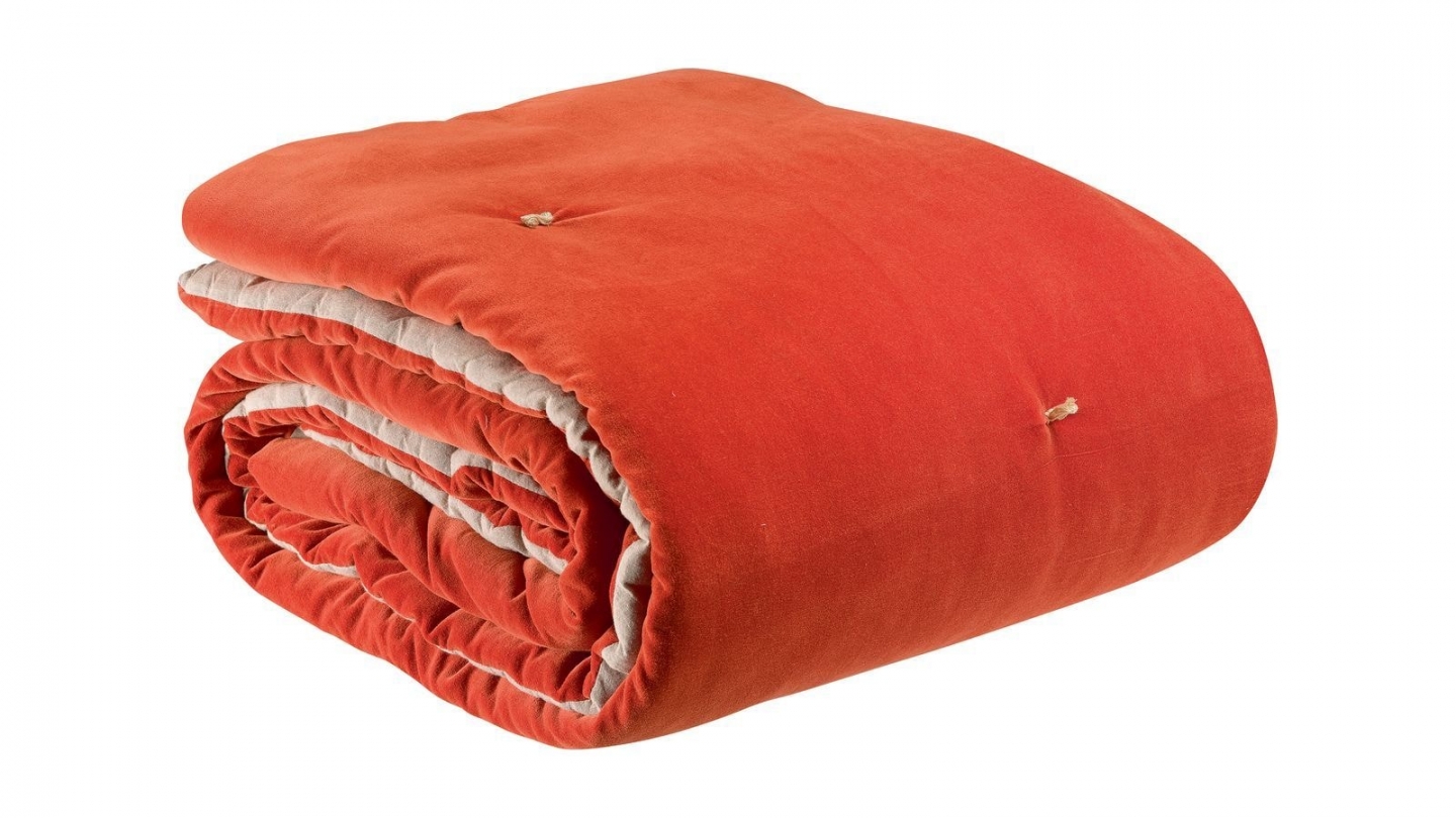 Plaid points noués en velours orange marmelade 140 x 200 cm - Elise