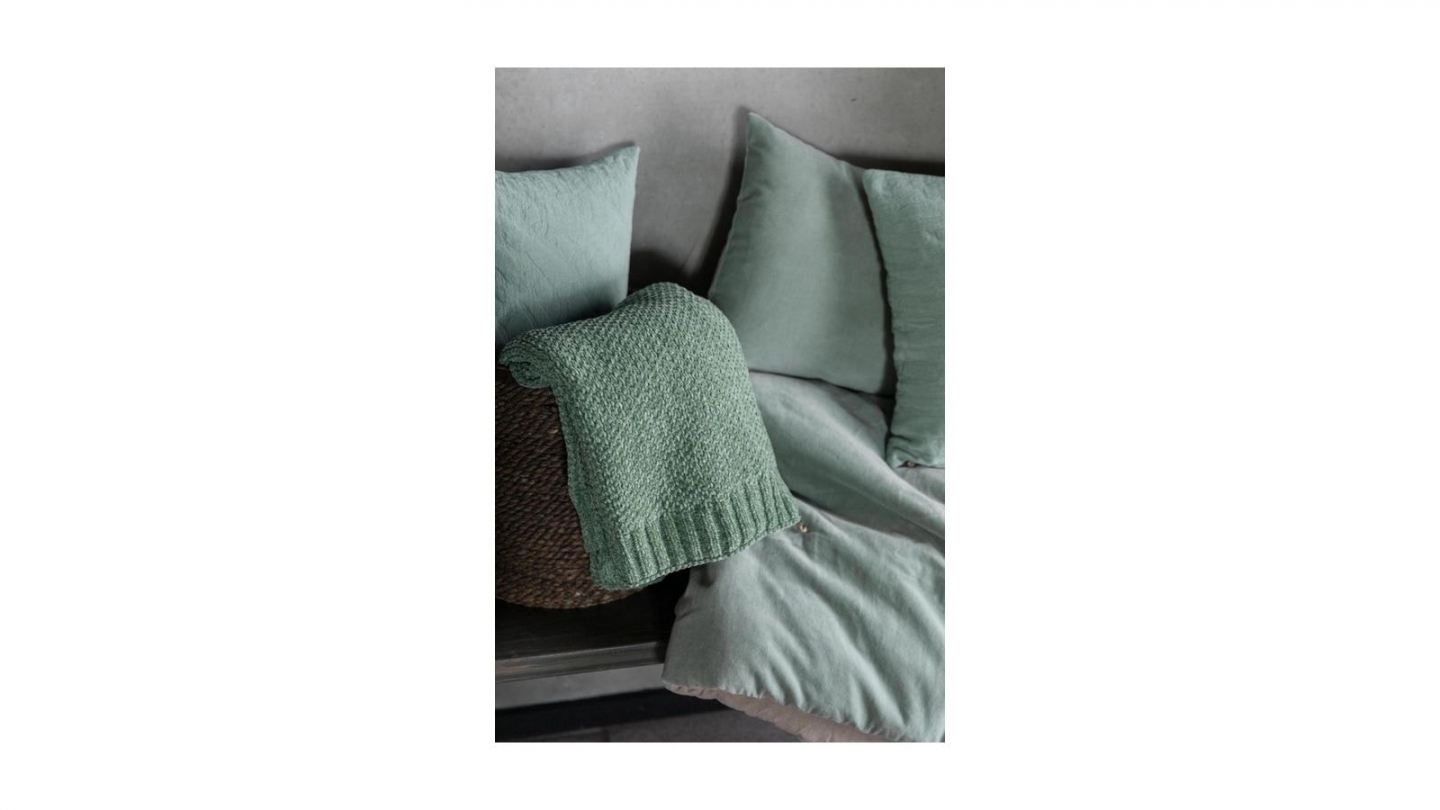 Plaid points noués en velours vert opaline 140 x 200 cm - Elise
