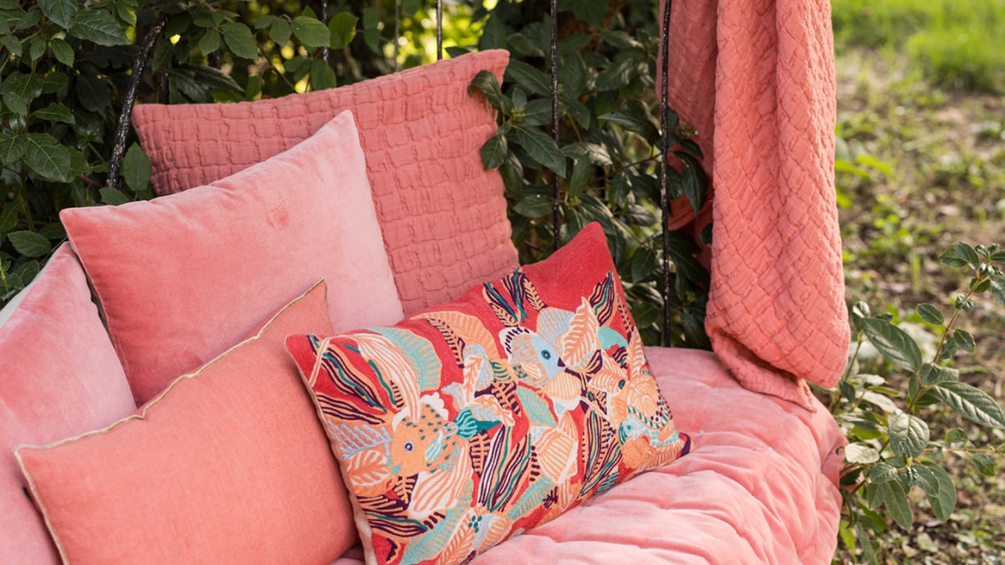 Coussin en velours orange pêche 40 x 65 cm - Elise