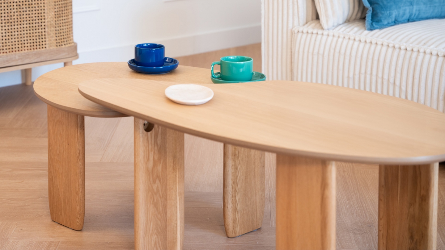 Table basse organique en bois placage chêne 80 cm - Aria