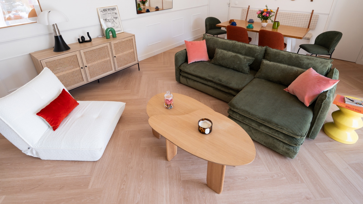 Table basse organique en bois placage chêne 80 cm - Aria