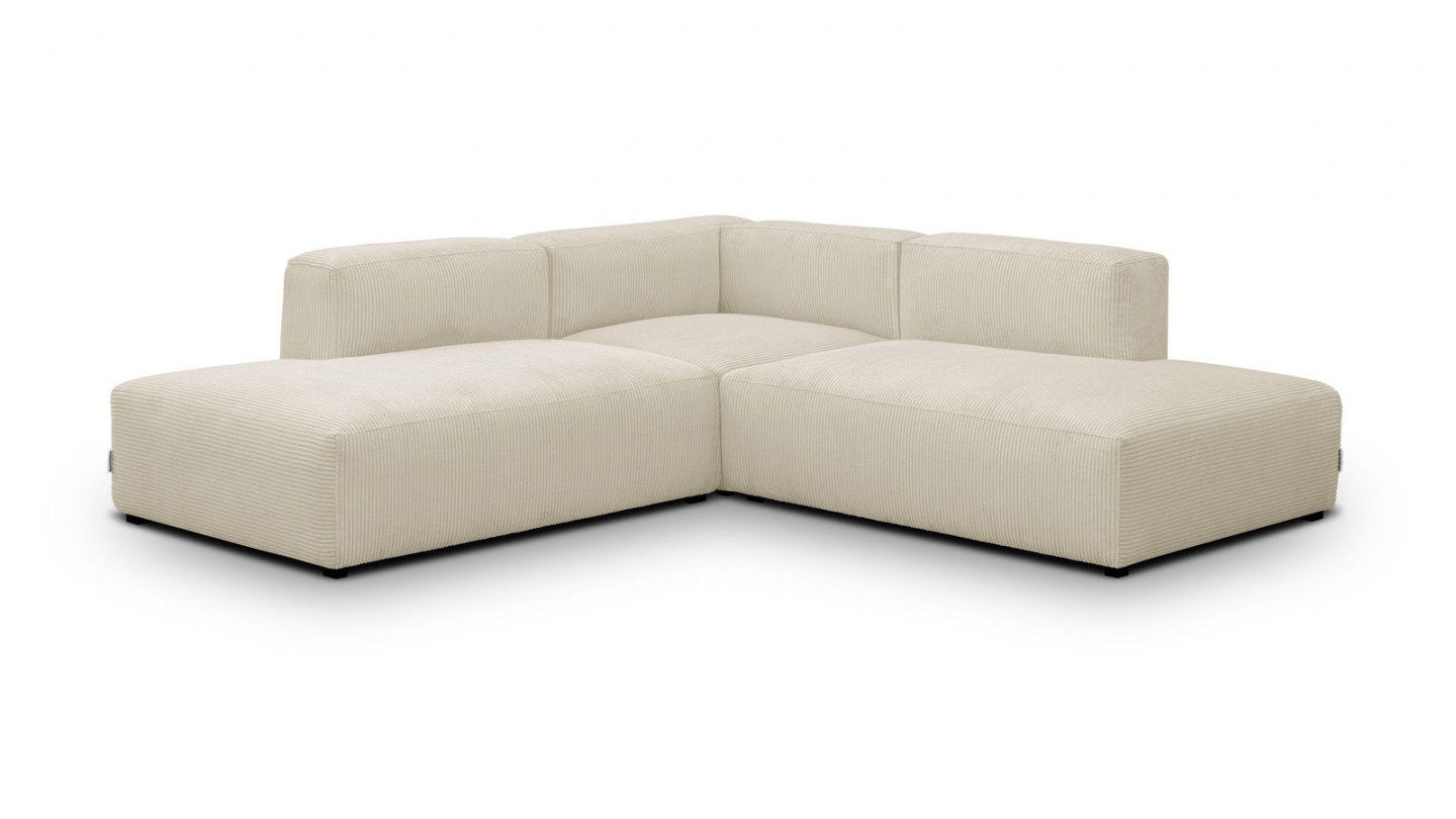 Canapé d'angle modulable réversible 5 places en velours côtelé beige - Modulo