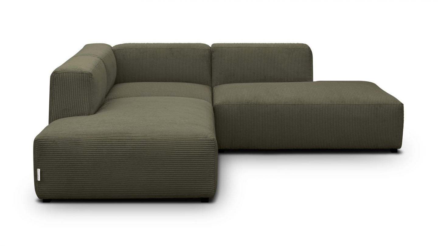 Canapé d'angle modulable réversible 5 places en velours côtelé vert kaki - Modulo