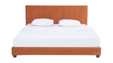 Lit adulte 140x190 cm avec tête de lit capitonnée en velours terracotta - William