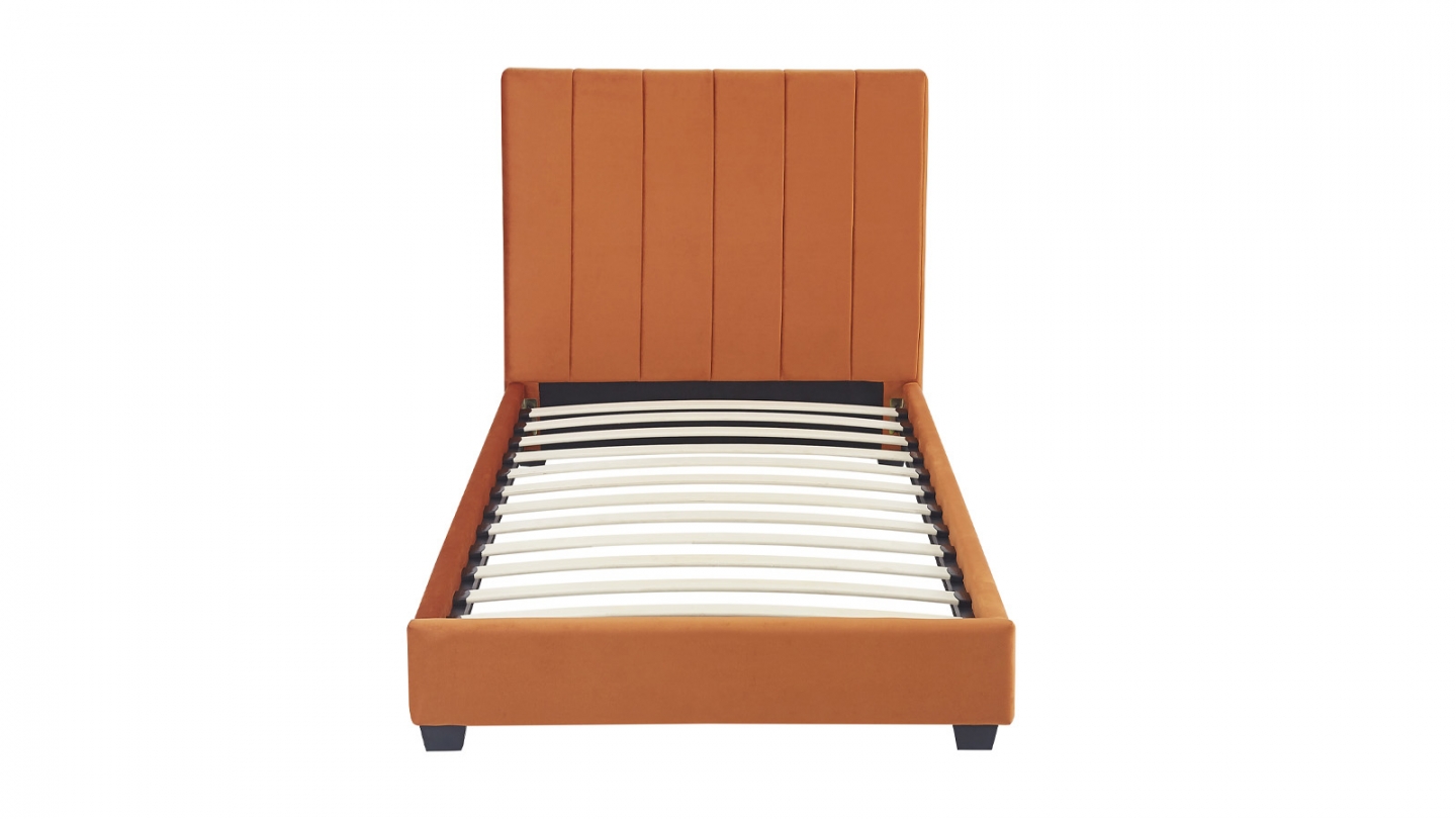 Lit adulte 90x190 cm avec tête de lit capitonnée en velours terracotta - William