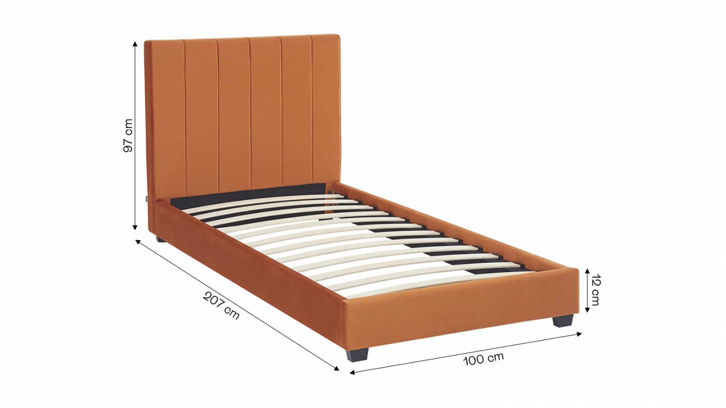Lit adulte 90x190 cm avec tête de lit capitonnée en velours terracotta - William