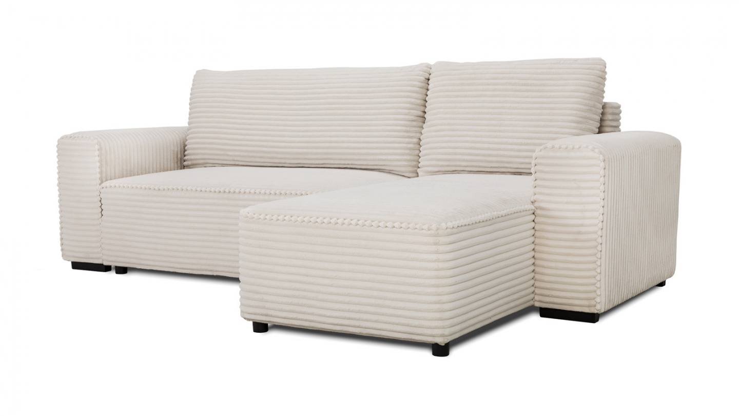Canapé d'angle convertible réversible 3/4 places en velours gros côtelé beige - Farrow