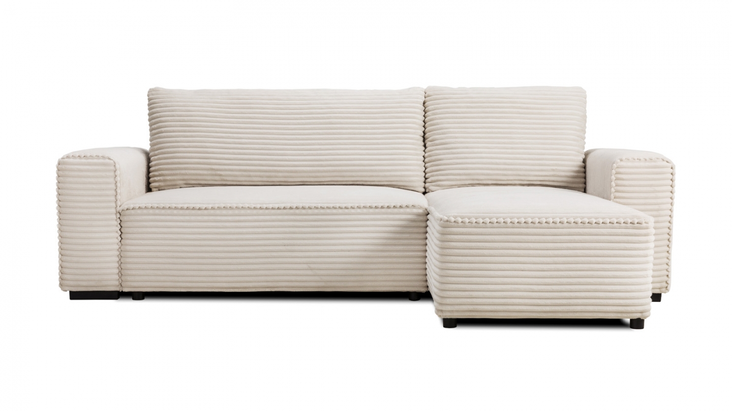 Canapé d'angle convertible réversible 3/4 places en velours gros côtelé beige - Farrow
