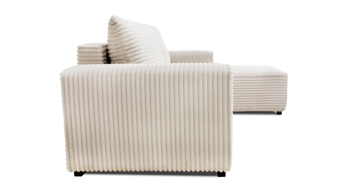 Canapé d'angle convertible réversible 3/4 places en velours gros côtelé beige - Farrow