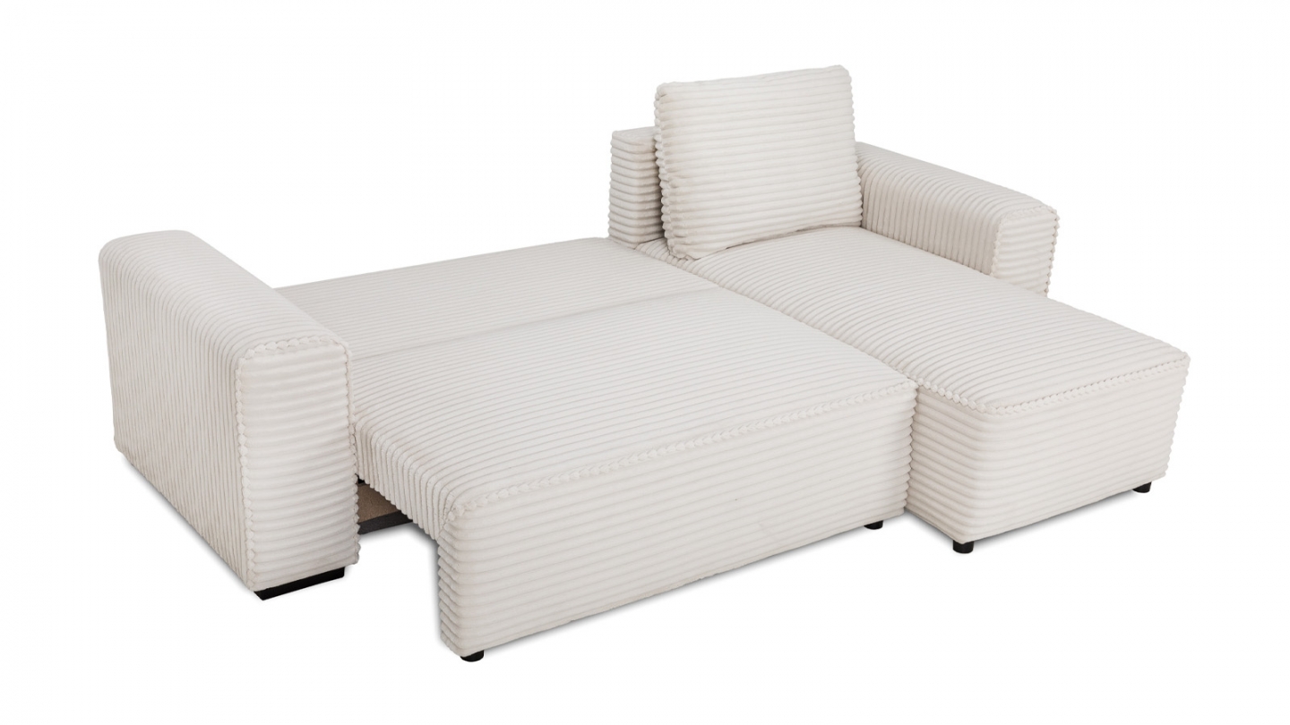 Canapé d'angle convertible réversible 3/4 places en velours gros côtelé beige - Farrow