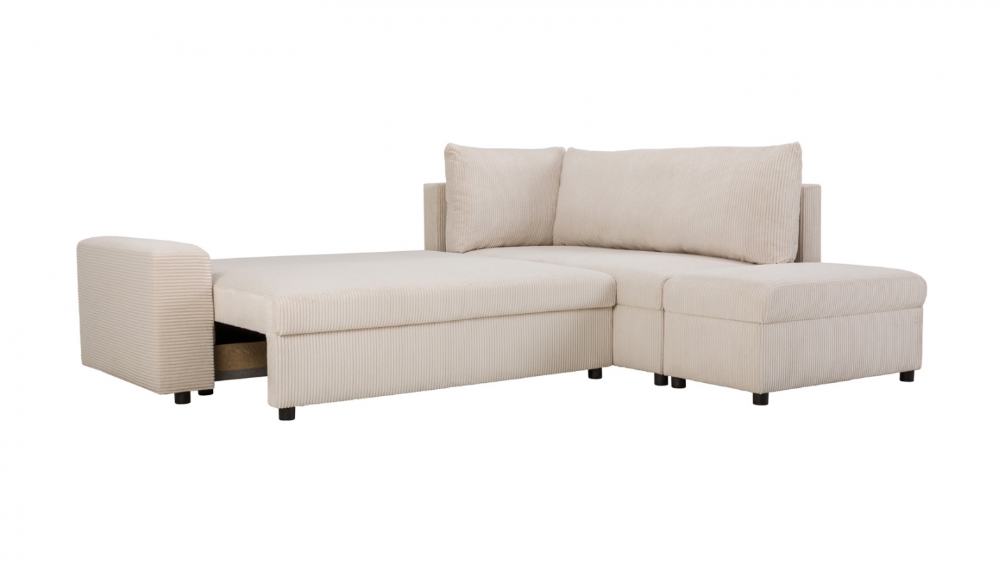 Canapé d'angle convertible réversible 4/5 places en velours côtelé beige - Malte