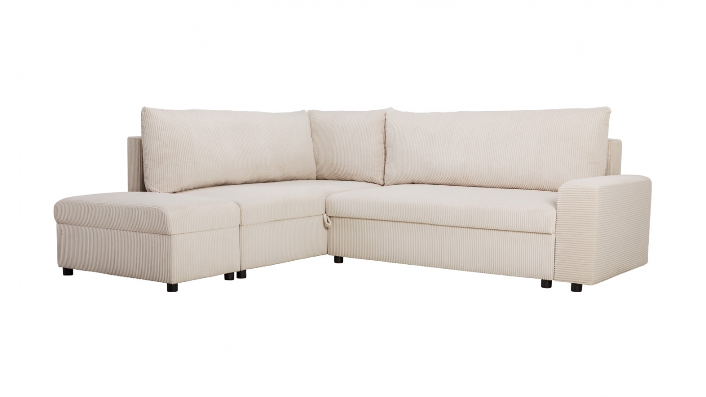 Canapé d'angle convertible réversible 4/5 places en velours côtelé beige - Malte