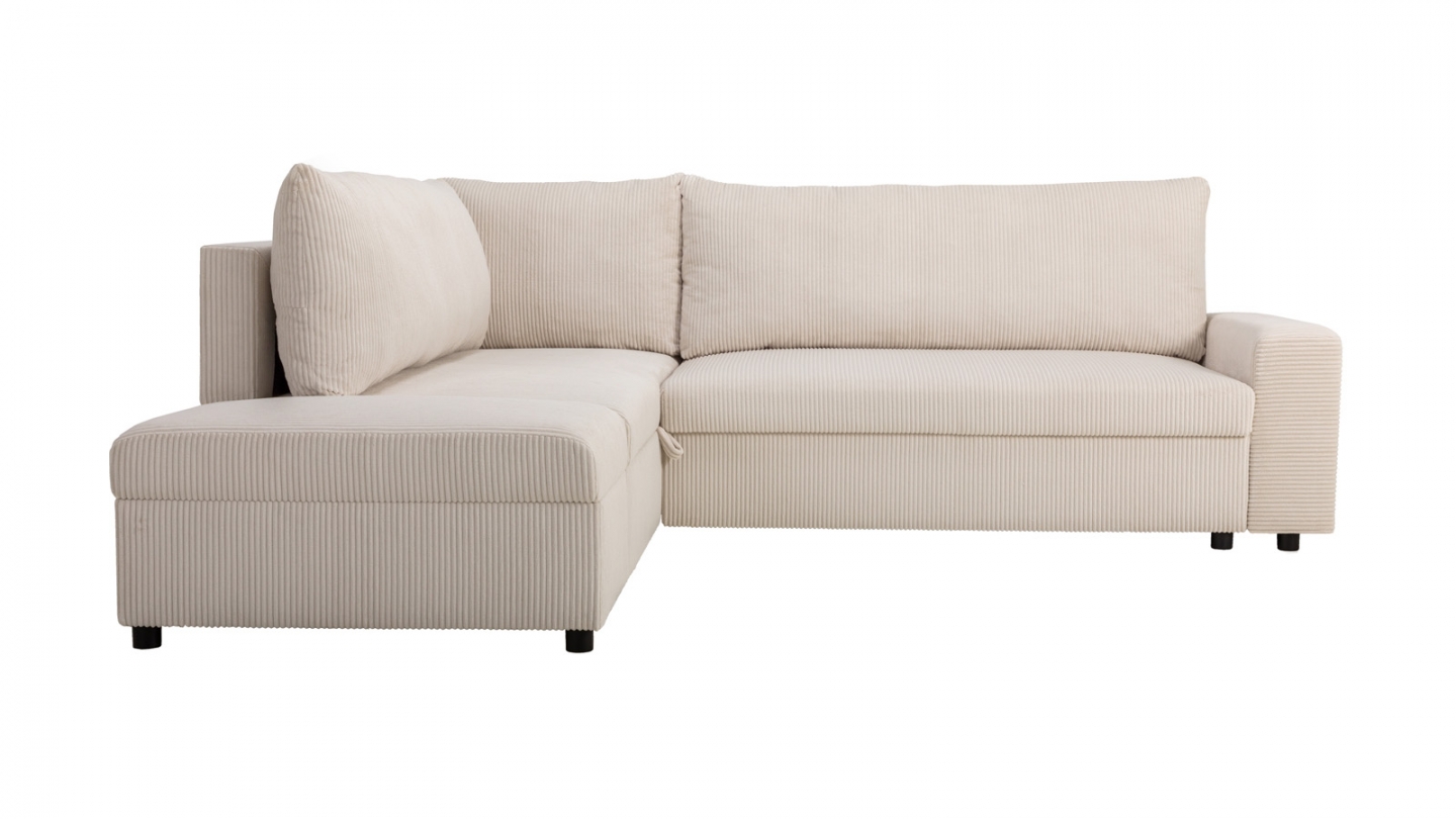 Canapé d'angle convertible réversible 4/5 places en velours côtelé beige - Malte