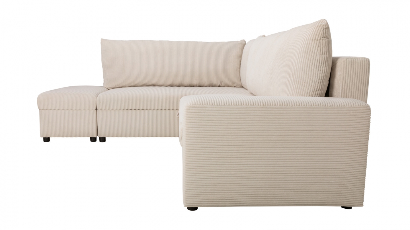 Canapé d'angle convertible réversible 4/5 places en velours côtelé beige - Malte