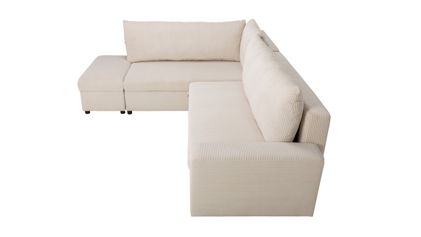 Canapé d'angle convertible réversible 4/5 places en velours côtelé beige - Malte