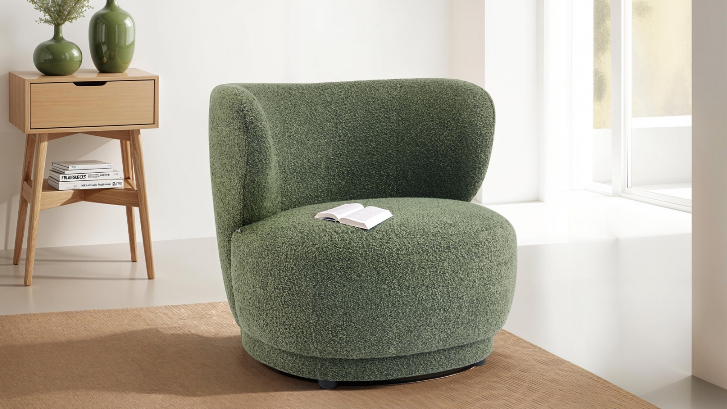 Fauteuil en tissu bouclette vert - Ester