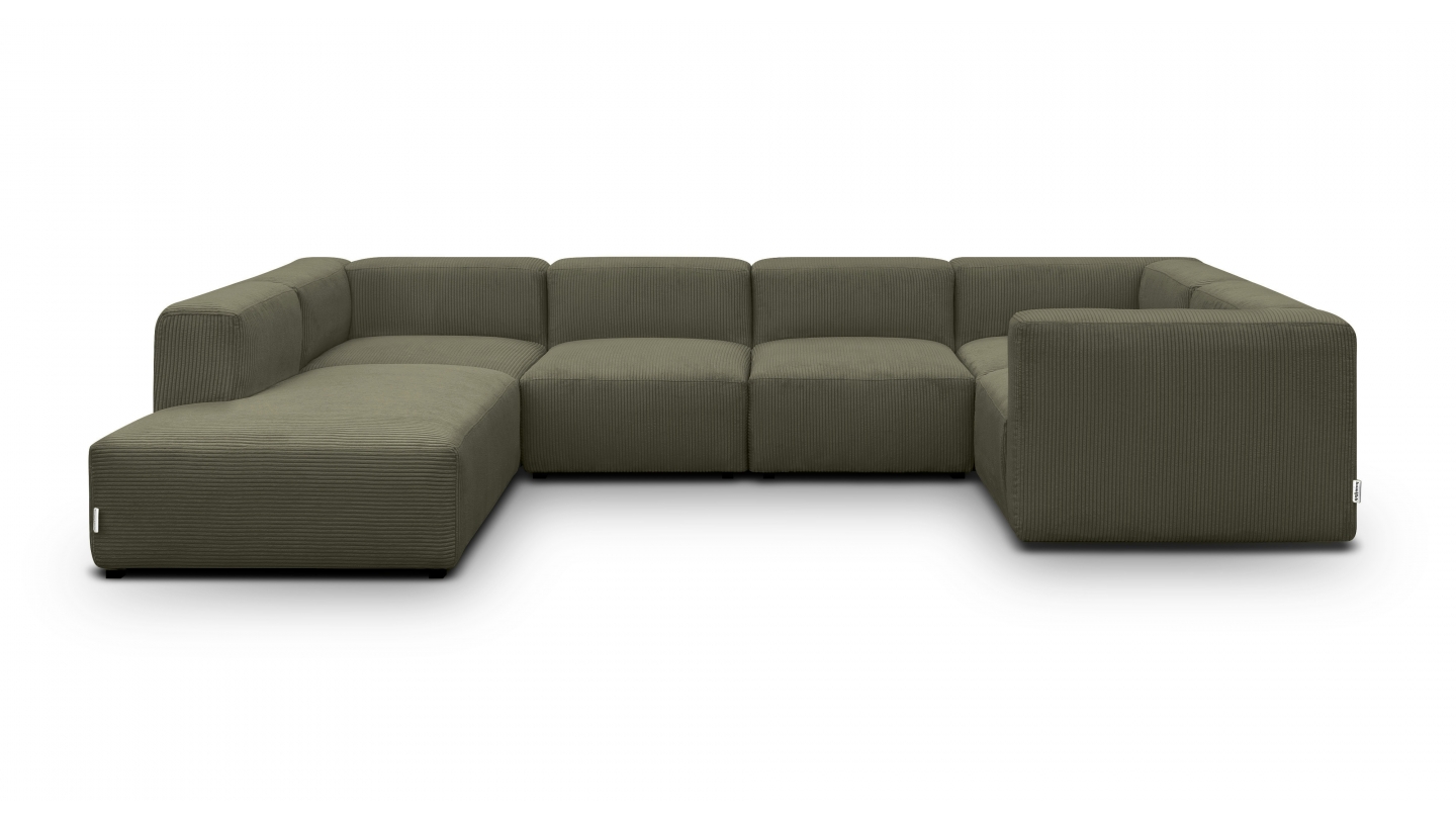 Canapé modulable panoramique 9 places ouvert à gauche en velours côtelé vert kaki - Modulo