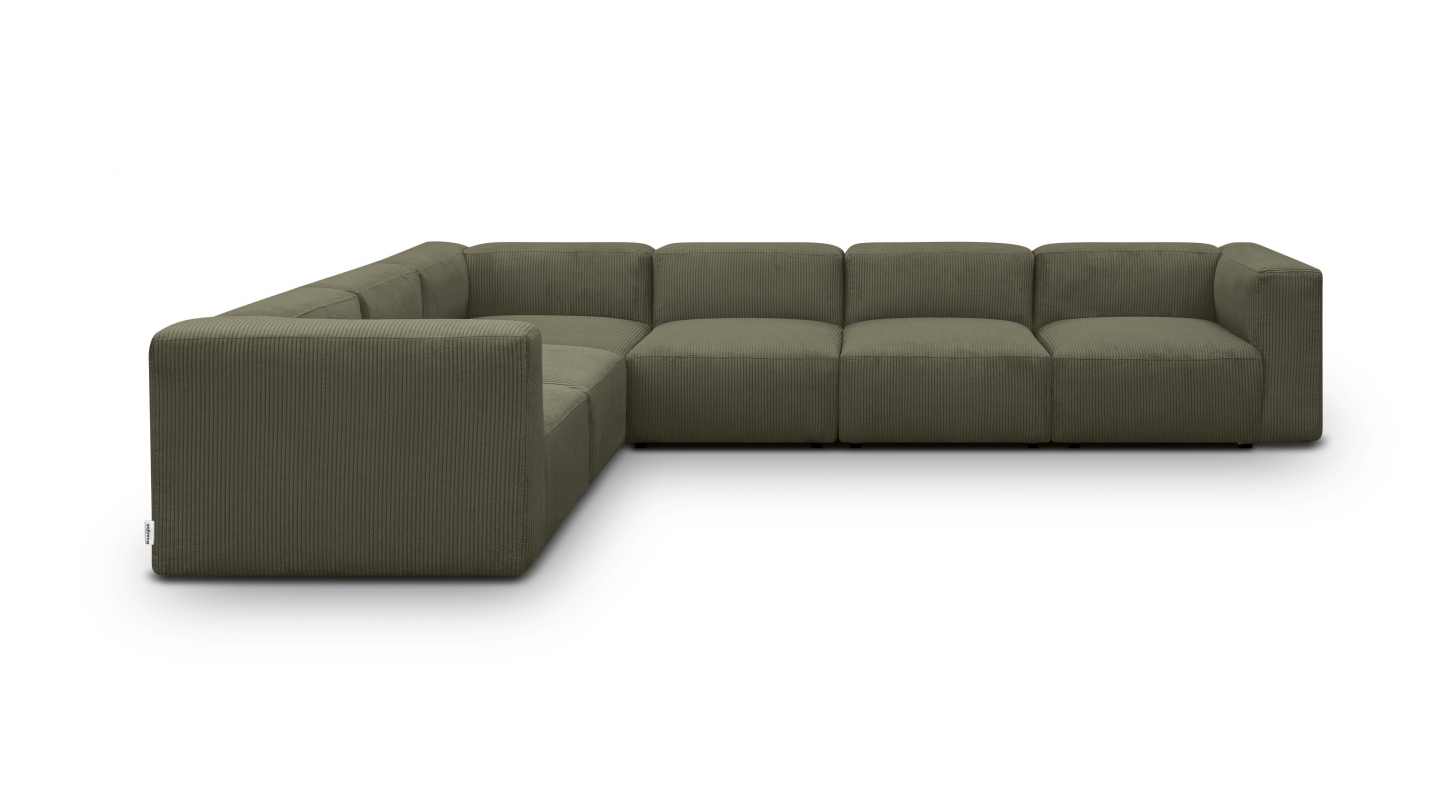 Canapé d'angle modulable réversible 8 places en velours côtelé vert kaki - Modulo