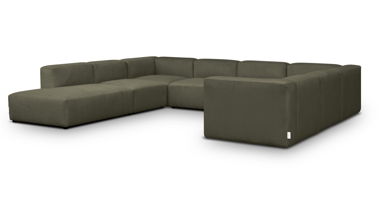 Canapé modulable panoramique 12 places ouvert à gauche en velours côtelé vert kaki - Modulo
