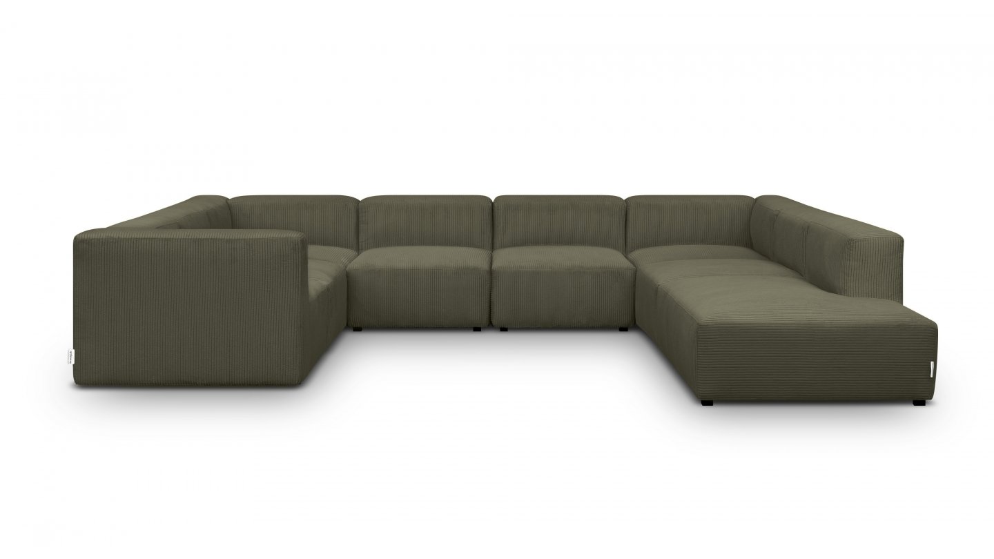 Canapé modulable panoramique 12 places ouvert à droite en velours côtelé vert kaki - Modulo