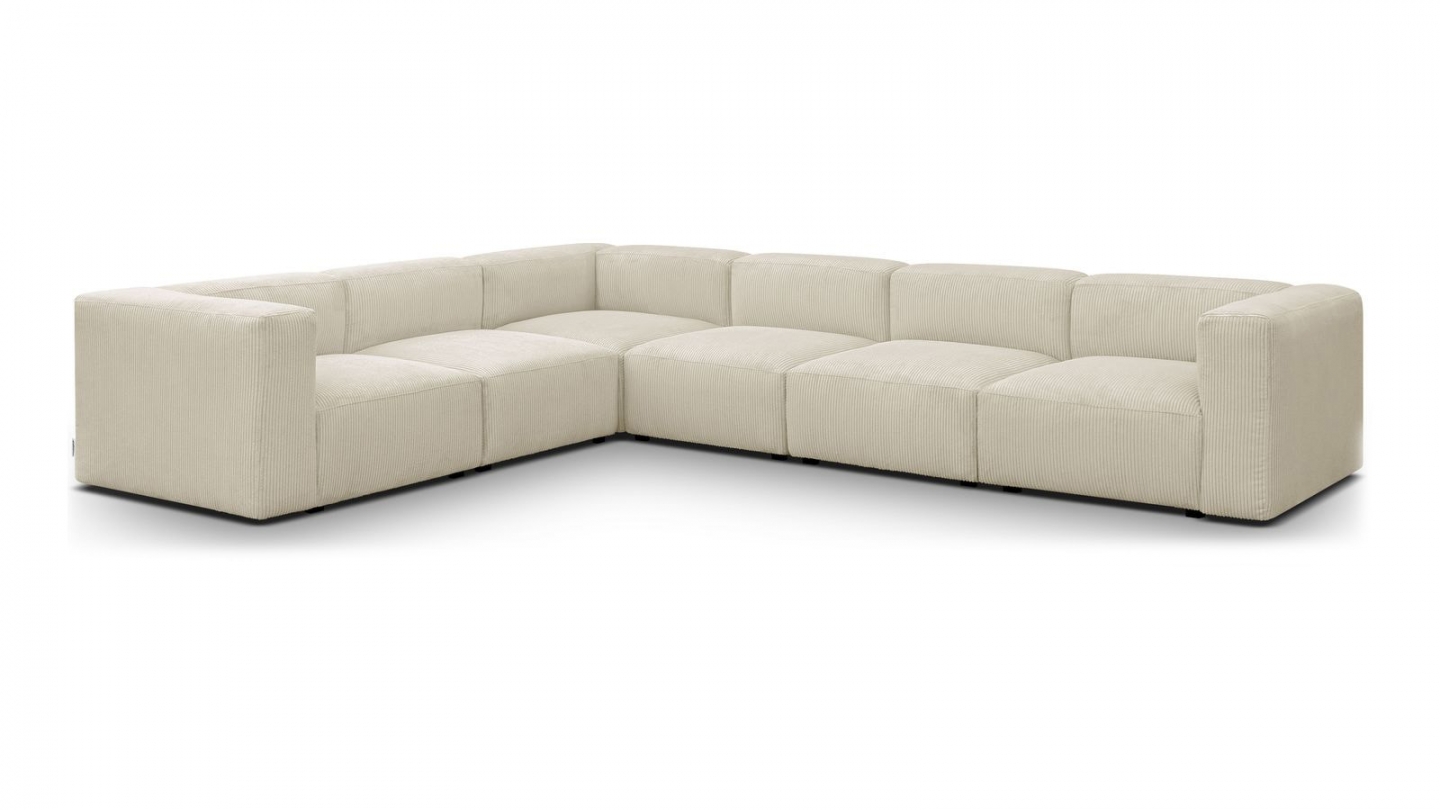 Canapé d'angle modulable réversible 8 places en velours côtelé beige - Modulo