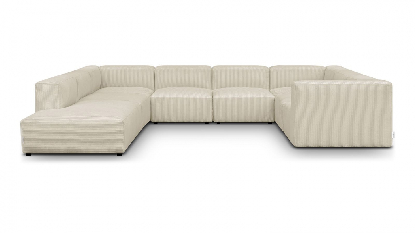 Canapé modulable panoramique 12 places ouvert à gauche en velours côtelé beige - Modulo