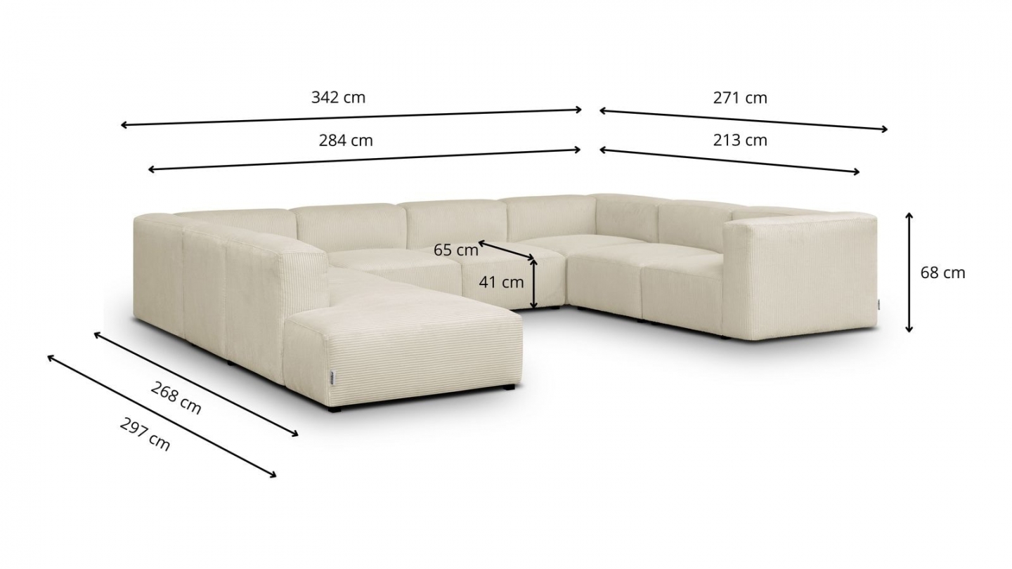 Canapé modulable panoramique 12 places ouvert à gauche en velours côtelé beige - Modulo